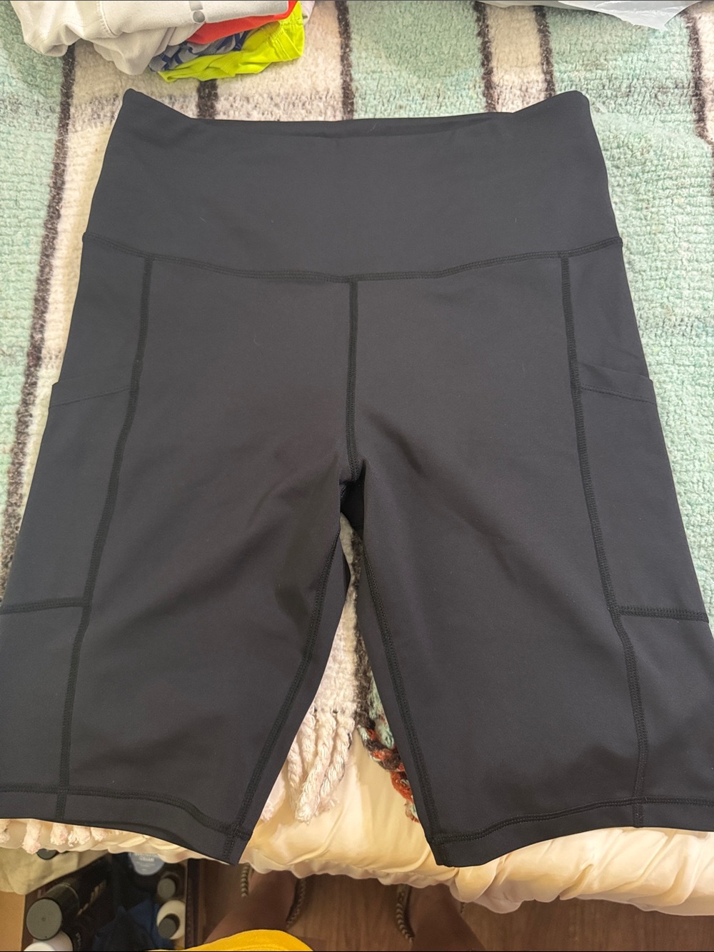 High-Waist Black Bike Shorts with Side Pockets